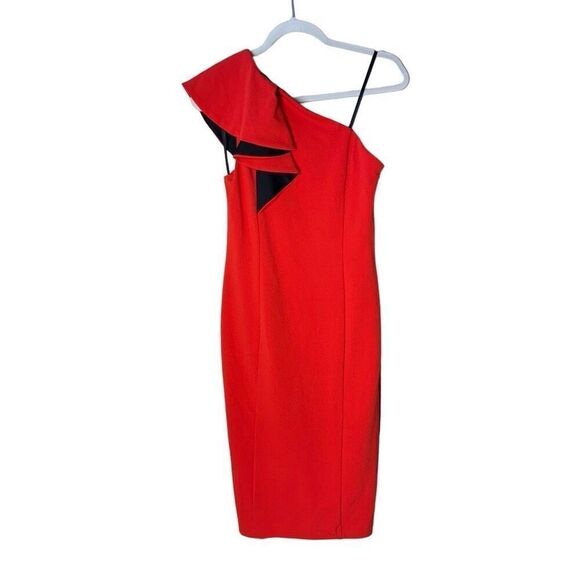 Rachel Roy Collection Flutter One Shoulder Sheath Dress Red Midi S - Picture 5 of 16
